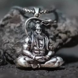 Meditation Hanuman Pendant for Men and Women, Evil Protector Hanuman Ji Locket Silver Brass Pendant Set-image-90