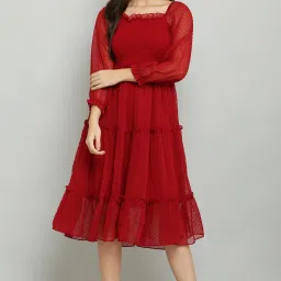Women Fit and Flare Red Midi/Calf Length Dress-image-38