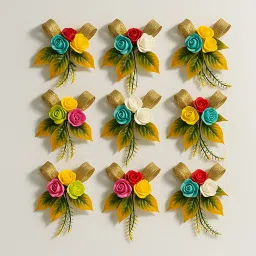 Pack of 9 Handmade Gift Decor Flowers for Hampers, Boxes, Envelopes & Gifting Multicolor Rose Artificial Flower-0