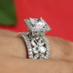 Delicate Premium American Diamonds Adjustable Brass Cubic Zirconia Silver Plated Ring-image-43
