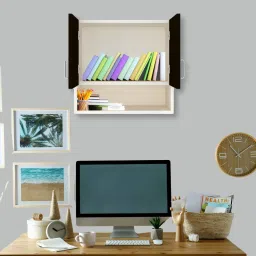 speciality panels 2 Doors Modular Wall Cabinet with Organizer Shelf & Termites Resistance Engineered Wood Semi-Open Book Shelf image 2