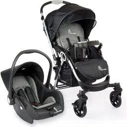 Travel System - Chocolate Ride - Baby Stroller and Pram + Infant Car seat for Kids | Newborn Boy & Girl of Age 0 to 3 Years (Black Grey) Travel system-image-71