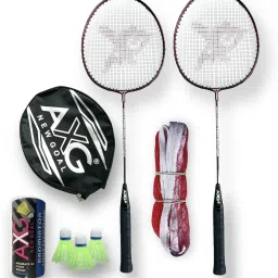 Hot Shot Scratch Resistant Badminton Racquets 2pc, 3 Plastic Shuttles and Net Badminton Kit-24