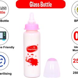 Premium Quality High Borosilicate Glass Feeding Bottle/Feeder with Ultrasoft Flow Control Nipple for New Born Babies/Infants/Toddler (Pink, 250ml/8Oz) - 250-image-4