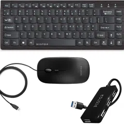 Bestor 3-in-1 Combo USB Wired Keyboard, 1000 DPI Mouse & 4-Port USB Hub for PC/Laptop Combo Set-image-3