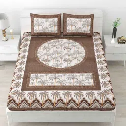 uniqchoice Brown Floral 120 TC Cotton Queen Sized Bedsheet with 2 Pillow Cover-picture-17