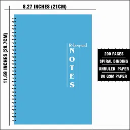 rlanyard Spiral A4 Notebook unruled/plain, Notebook for Students 200 Pages image 2