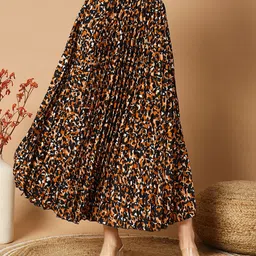 zwerlon Women Floral Print A-line Black Skirt-picture-26