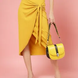 Women Solid Wrap Around Yellow Skirt-image-87