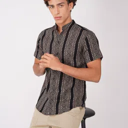 vastraa fusion Men Regular Fit Printed Mandarin Collar Casual Shirt-picture-29