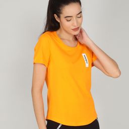 adidas Women Solid Round Neck Cotton Blend Yellow T-Shirt-picture-5
