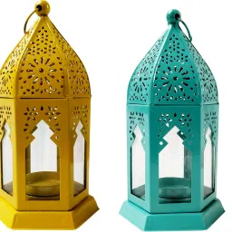 Blue, Yellow Iron Hanging Lantern-image-4
