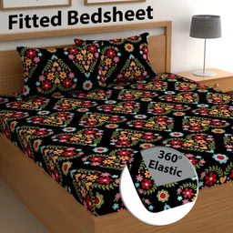cg homes 200 TC Cotton Double Printed Fitted (Elastic) Bedsheet-picture-13