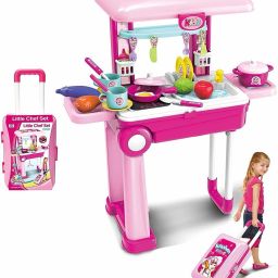 2 in1 Little Chef Trolley Kitchen Play Toy Set for Girls with Music & Light for Kids-image-7