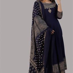 skyasia Women Printed Cotton Blend Gown Kurta With Attached Dupatta-picture-44