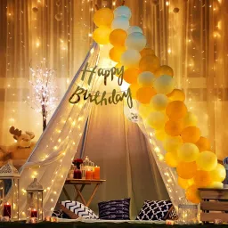 Solid Cabana Tent Theme Birthday Decoration Kit Combo, Net Curtain For, Girl, Boys Balloon-13