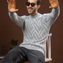 Men Colorblock Round Neck Grey Sweater-image-99