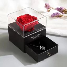 Red Rose with Heart Love You Necklace in 100 Languages Gift Set Cubic Zirconia Copper Plated Copper Necklace-18