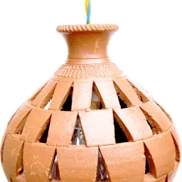 Village Kraft Lantern Diya for Home Office Gifts Pooja-Diwali/Wedding Gift Decor Red Earthenware Hanging Lantern-28