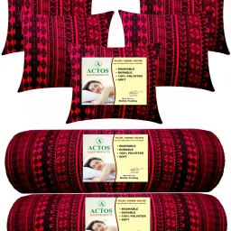 5 Cushion And 2 Bolster Microfibre Geometric Bolster Pack of 7-image-77