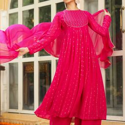 janasya Women Georgette Kurta Palazzo Dupatta Set-picture-31