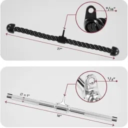 elebunny Tricep Pull-Down Rope, Snap lock and Rotating Straight Bar Combo Lat Pulldown image 3