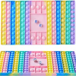 Big Size Pop Game Fidget Toy, Silicone Bubble Rainbow Chess Board Push Popping Sound Popper Sensory Toys for Parent Child, Interactive Jumbo Stress Anxiety Relief Toy Play with Friends (Random color) (Rectangle)-3