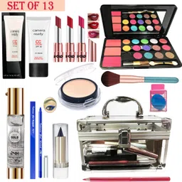 volo All In One Makeup Kit (3 Lipstick,1 EyeShadow,1 CC Cream, Compact,Primer,Gel Kajal,Kajal, Lip Liner, 1 Makeup Brush,1 Makeup Puff,1 Multi-purpose Makeup Box) Set of 13 Pcs (Maroon)-picture-8