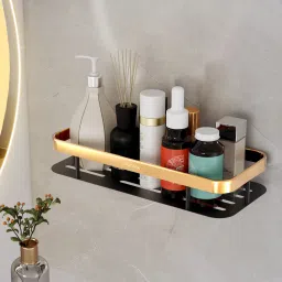 Bathroom Organizer/Shelf for Bathroom/Shelf with Self Adhesive Sticker-(12x5in) Aluminium Wall Shelf-image-37