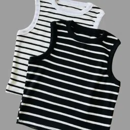 Pack of 2 Casual Sleeveless Striped Women Multicolor Top-image-3
