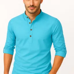 Men Solid Cotton Blend Straight Kurta-image-87