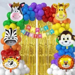 Animal Theme Birthday Decoration kit set items Combo with Pump,Arch,Gluedot-15