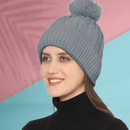 Winter Woolen Warm Beanie (Fur Inside Soft Pompom on top) Winter caps for Women Beanie-image-34