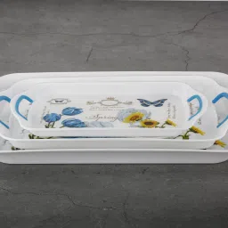 flipkart smartbuy Plastic Printed Rectangular Serving Tray with Handle for Serving Tea & etc. Tray Serving Set image 3