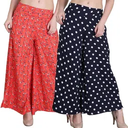 emeros Pack of 2 Women Regular Fit Dark Blue, Orange Crepe Trousers-picture-0