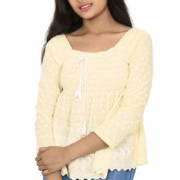 Party Regular Sleeves Self Design Women Yellow Top-image-40