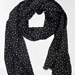 Cotton Blend, Silk Blend Printed, Self Design, Embroidered, Graphic Print, Floral Print Black Women Dupatta-image-69