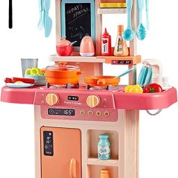 Plastic Kitchen Set Toys with 42 Pcs Lights&Sounds, Play Sink with Running Water-12