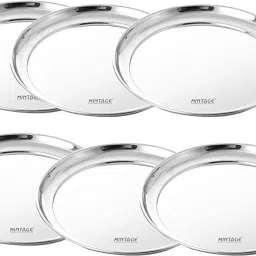 Rajbhog Round Plate/Thali Pearl High Gloss Mirror Finish-Plain (Set of 6) No.9 Plate Serving Set-image-9