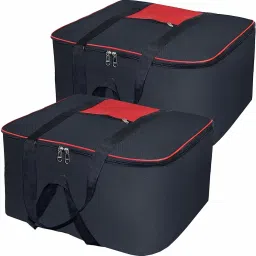 ANNORA INTERNATIONAL Underbed Rectangular Storage Bag with Zipper And Handle,Black-Red (SET OF 2) Cotton Laundry Bag-picture-11