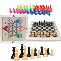 2 in 1 Wooden Chinese Checker and Chess Board with Plastic Tokens & Chessmen 32 cm Chess Board-78