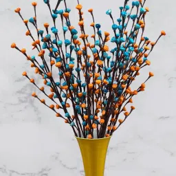 Bunch of DryFlower Vase Filler Orange, Blue Rose, Dried Twigs, Cherry Artificial Flower-1