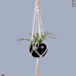 Beige Macrame Large Hanging Rope Planter with Metal Black Pot (Set of 2) By Homesake-picture-28