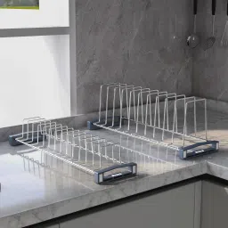 Plate Kitchen Rack Stainless Steel Thali Stand/Rack for Kitchen-Tandem Box Accessories-Set of 2 Steel-image-81