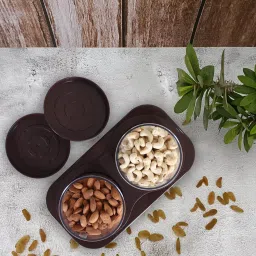 kuber industries 2 Containers&Tray Set|Unbreakable Plastic ServingTray,350 ml|Brown|with Airtight Container Serving Set image 5