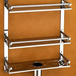 3 Layer Multipurpose Bathroom Shelf and Rack with Soap Dish and Tumbler Holder 16 inch 1 Bar Towel Rod-1