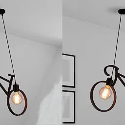 Pendant Light Metal Antique Cycle Shape for Home Decor Living Room (Black, Bulb not Included) Pack of 2 Pendants Ceiling Lamp-image-73