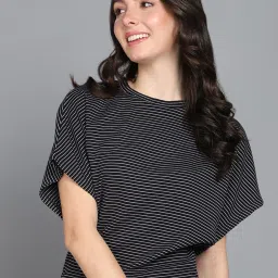 Casual Extended Sleeves Striped Women Black Top-image-19