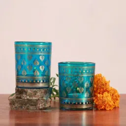 manor house Tea Blue Glass (Set of 2) Votive Candle Holder-picture-16
