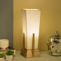 homesake Concave Khadi Cotton Shade Table Lamp With Mango wood Base-picture-5